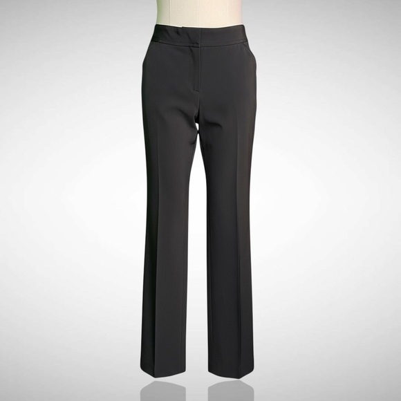 Theory Black High Sheen Mid-Rise Pleated Work Trousers Size 10